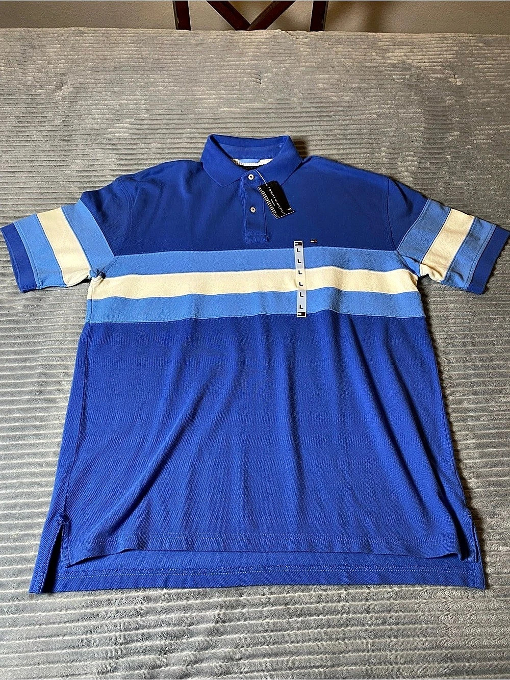 Tommy Hilfiger Striped Polo in Blue & White Size Large NWT